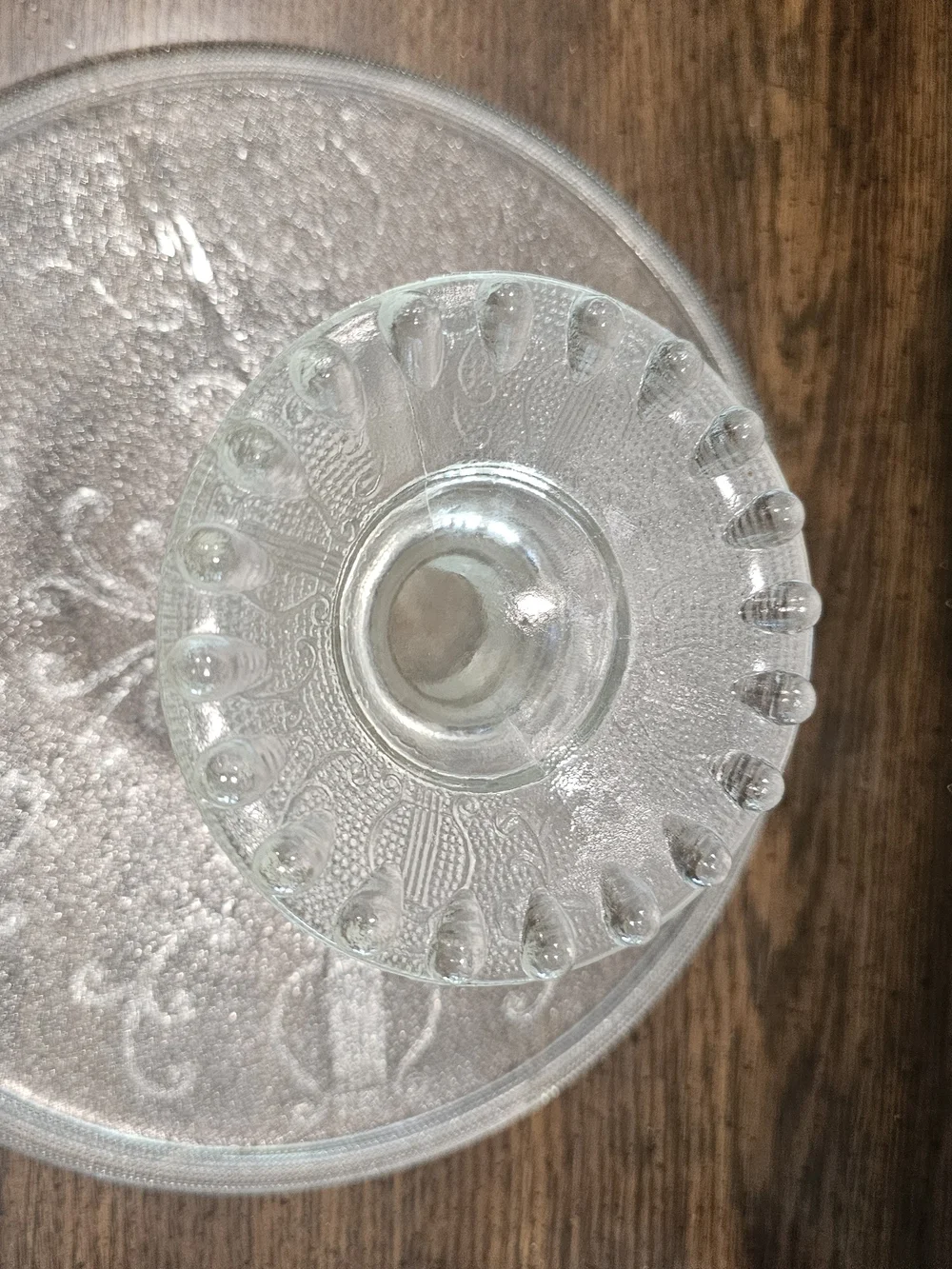 Vintage Jeannette Glass Harp Lyre Clear Pedestal Cake Stand 10